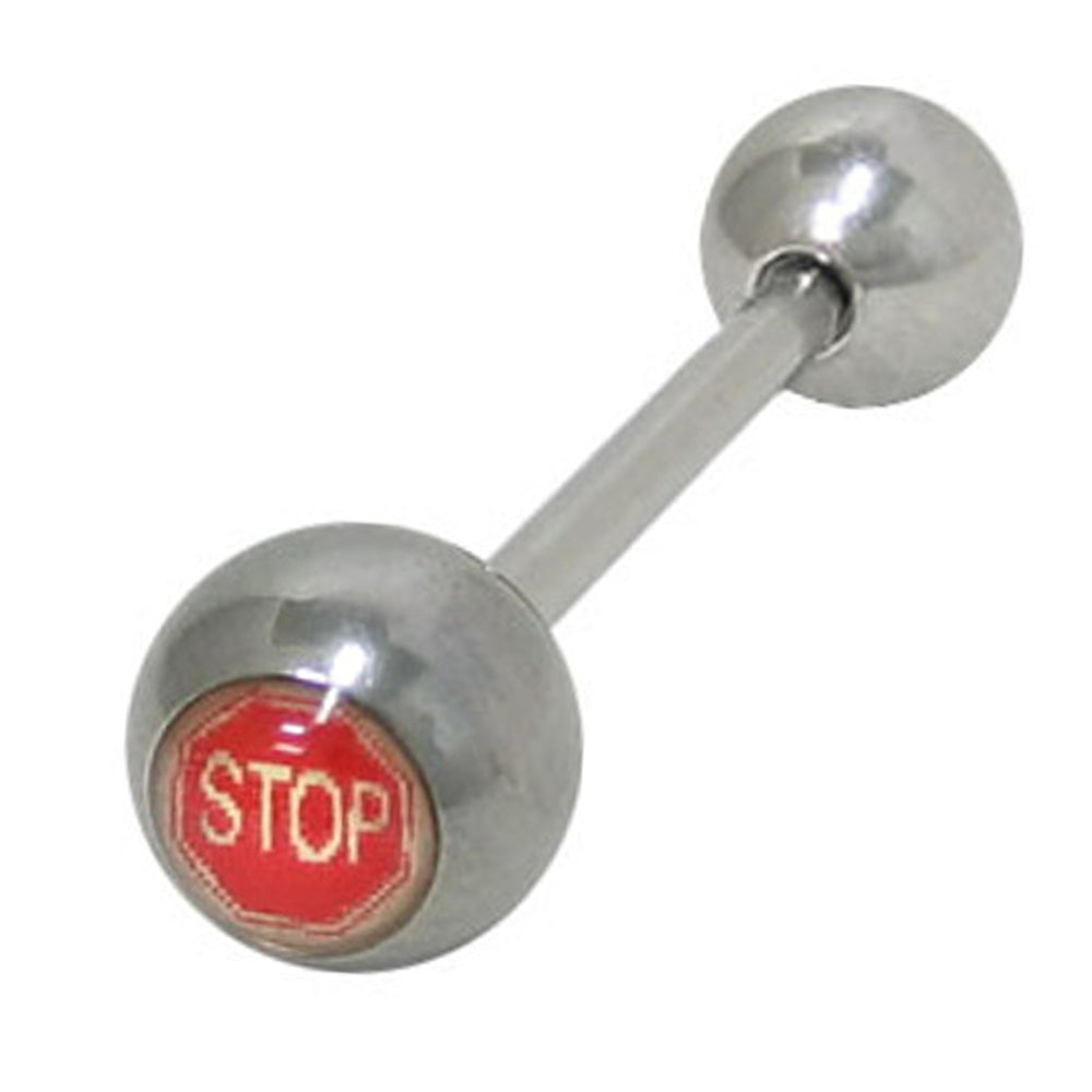 Surgical Steel 14 Gauge Tongue Barbell with Stop Sign