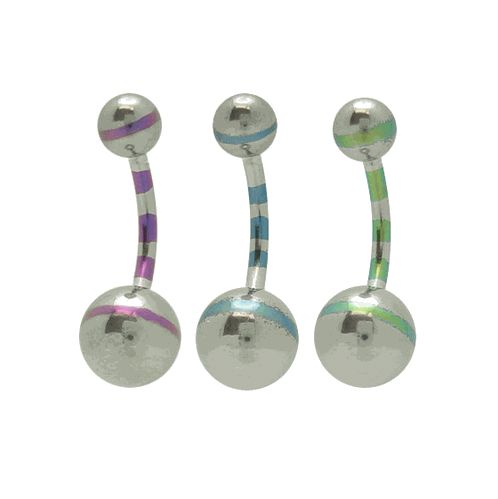 Surgical Steel 14 Gauge Belly Button Ring with Striped Metallic
