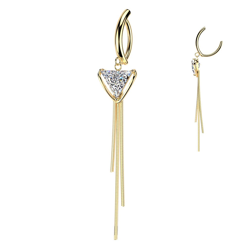 Surgical Steel 14 Gauge Hinged Belly Ring with CZ Chain Triangle - Kruelty