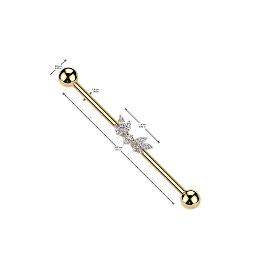 Surgical Steel 14 Gauge Industrial Barbell with CZ Marquise Wings - Kruelty