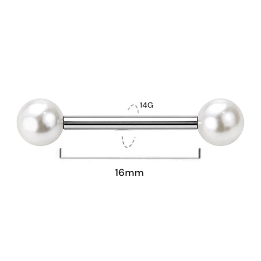 Surgical Steel 14 Gauge Straight Barbell with Acrylic Pearl Ball - Kruelty
