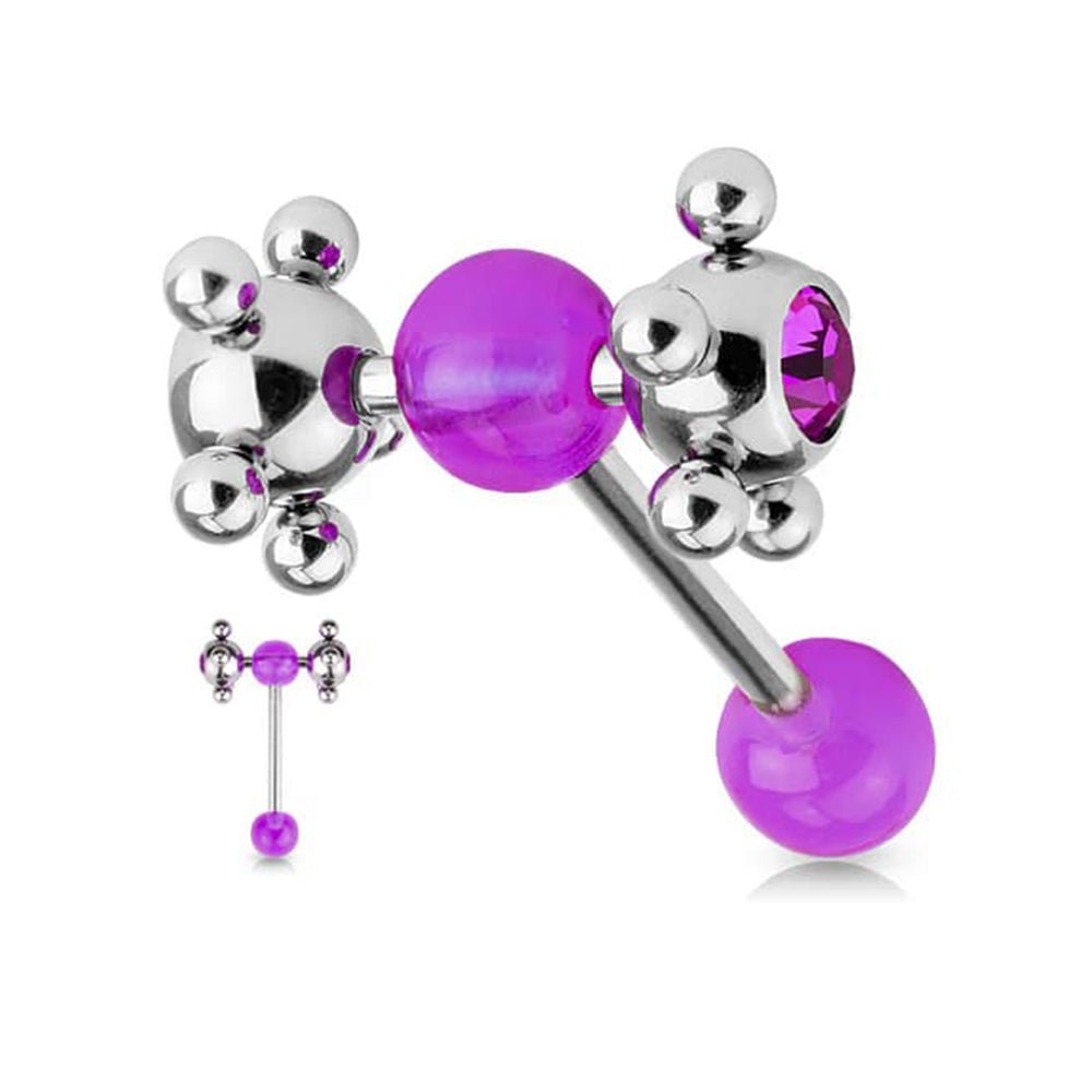 Surgical Steel 14 Gauge Tongue Barbell with CZ Tickler Ball Spinner - Kruelty