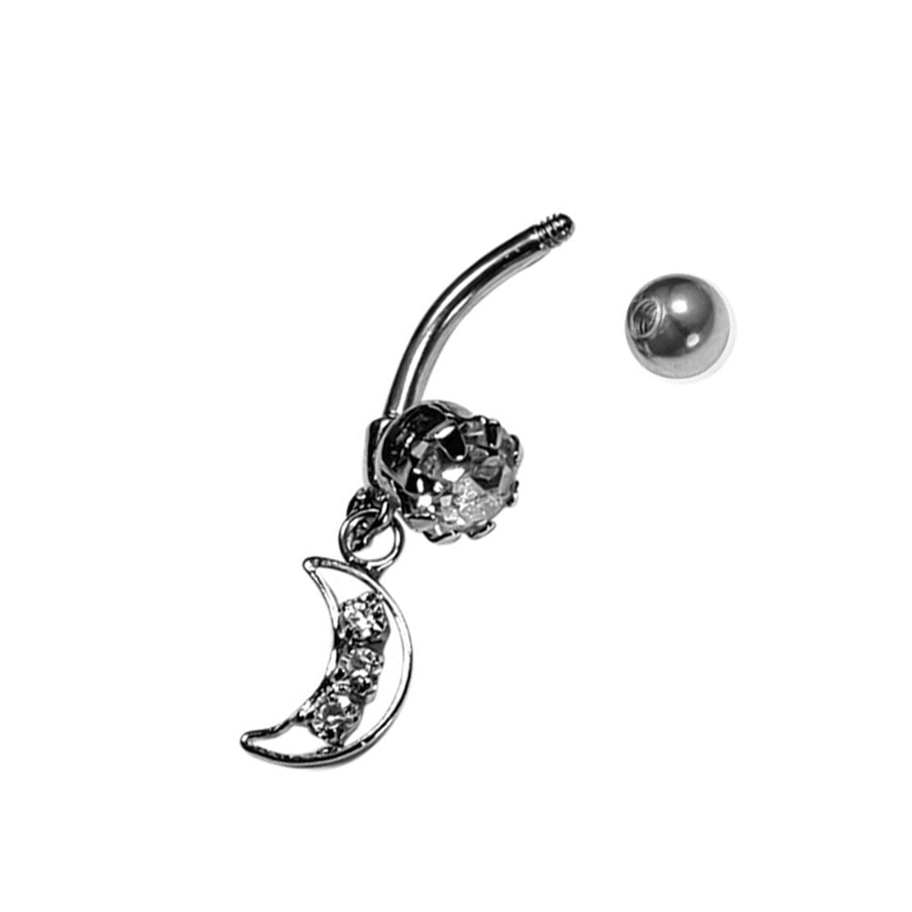 Surgical Steel Dangle Belly Ring 14G 10mm with Crescent Moon CZ - photo 3