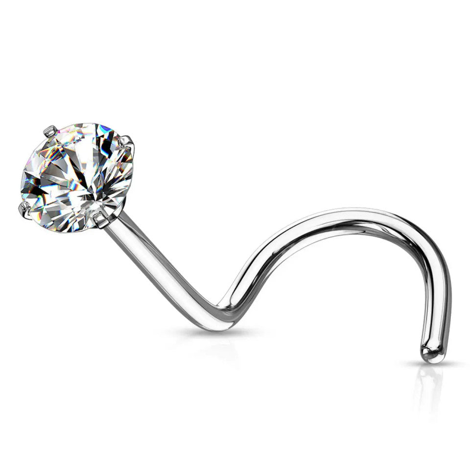 Surgical Steel Nose Ring Screw Stud 18 Gauge 1/4" with Clear Round Gem