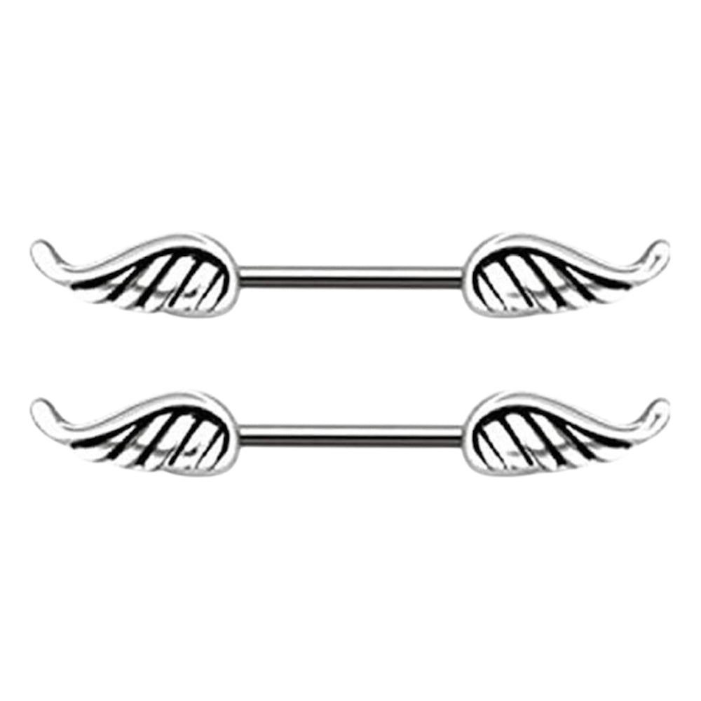Surgical Steel 14 Gauge Nipple Barbell with Angel Wings - Pair - photo 3
