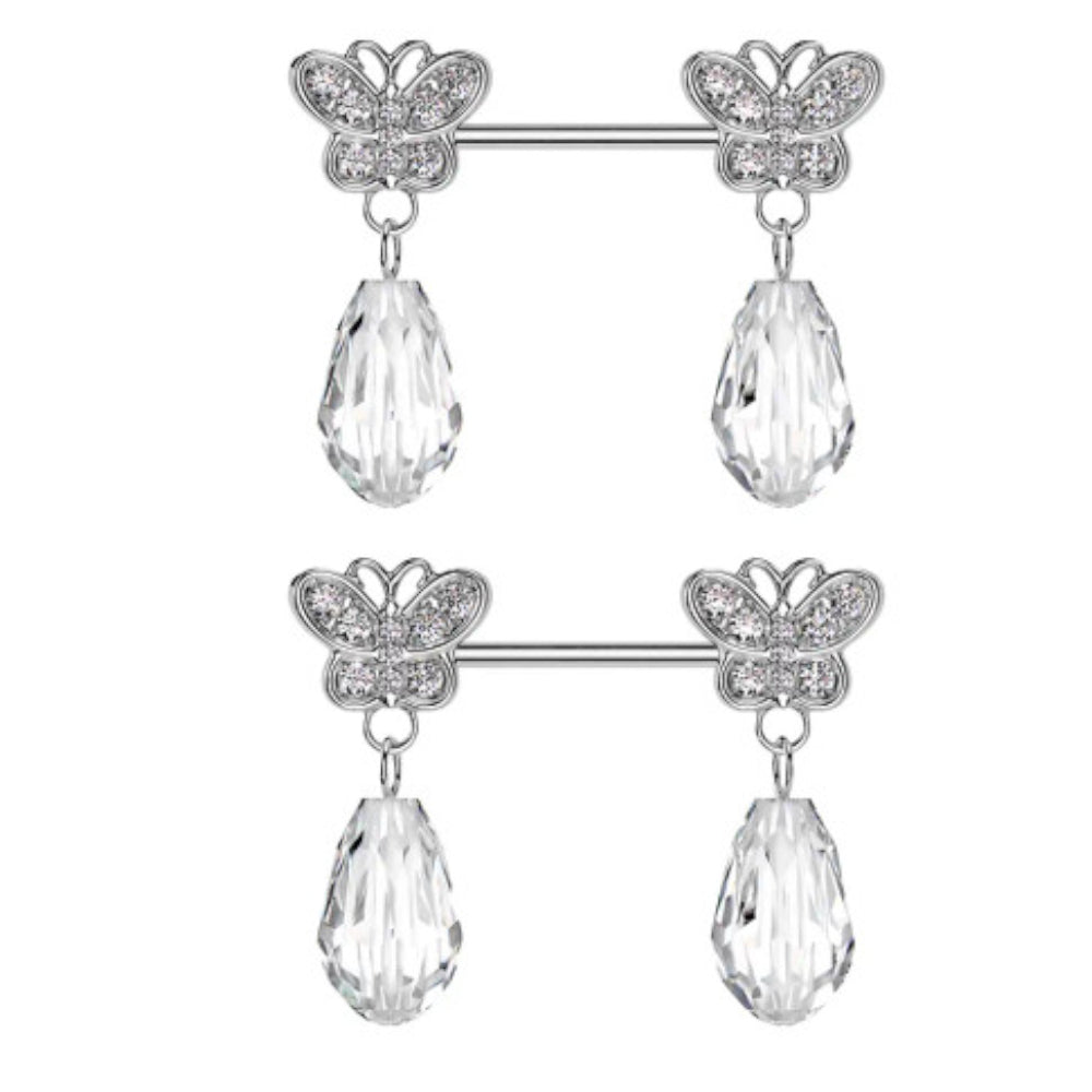 Surgical Steel Nipple Barbell 14G 12mm with Butterfly CZ - Pair - photo 6
