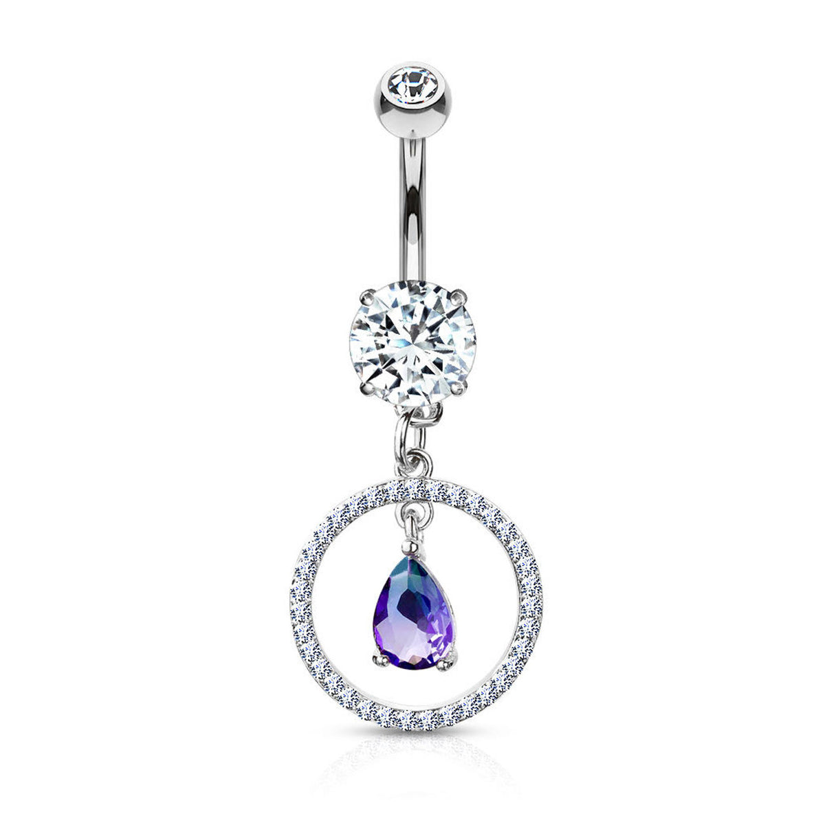 Surgical Steel 14 Gauge Belly Ring with Paved CZ Teardrop Dangle - photo 8
