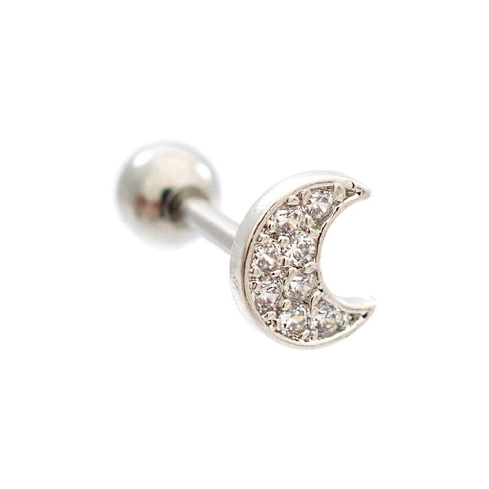 Surgical Steel 16 Gauge Tragus Barbell with CZ Crescent Moon Top - photo 6