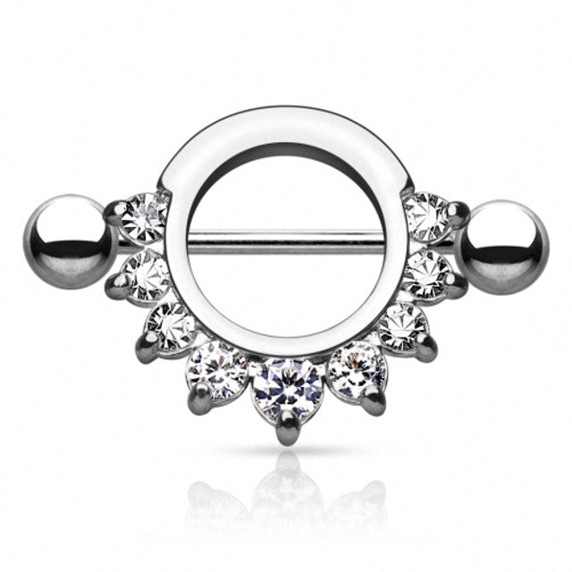 Surgical Steel 14 Gauge Nipple Shield Ring with CZ Half Circle - Pair - photo 7