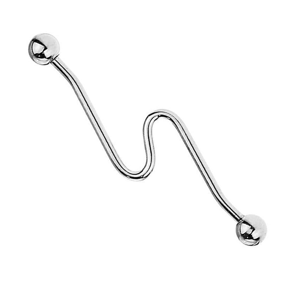 Surgical Steel 14 Gauge Industrial Barbell with Deep Wave - photo 3
