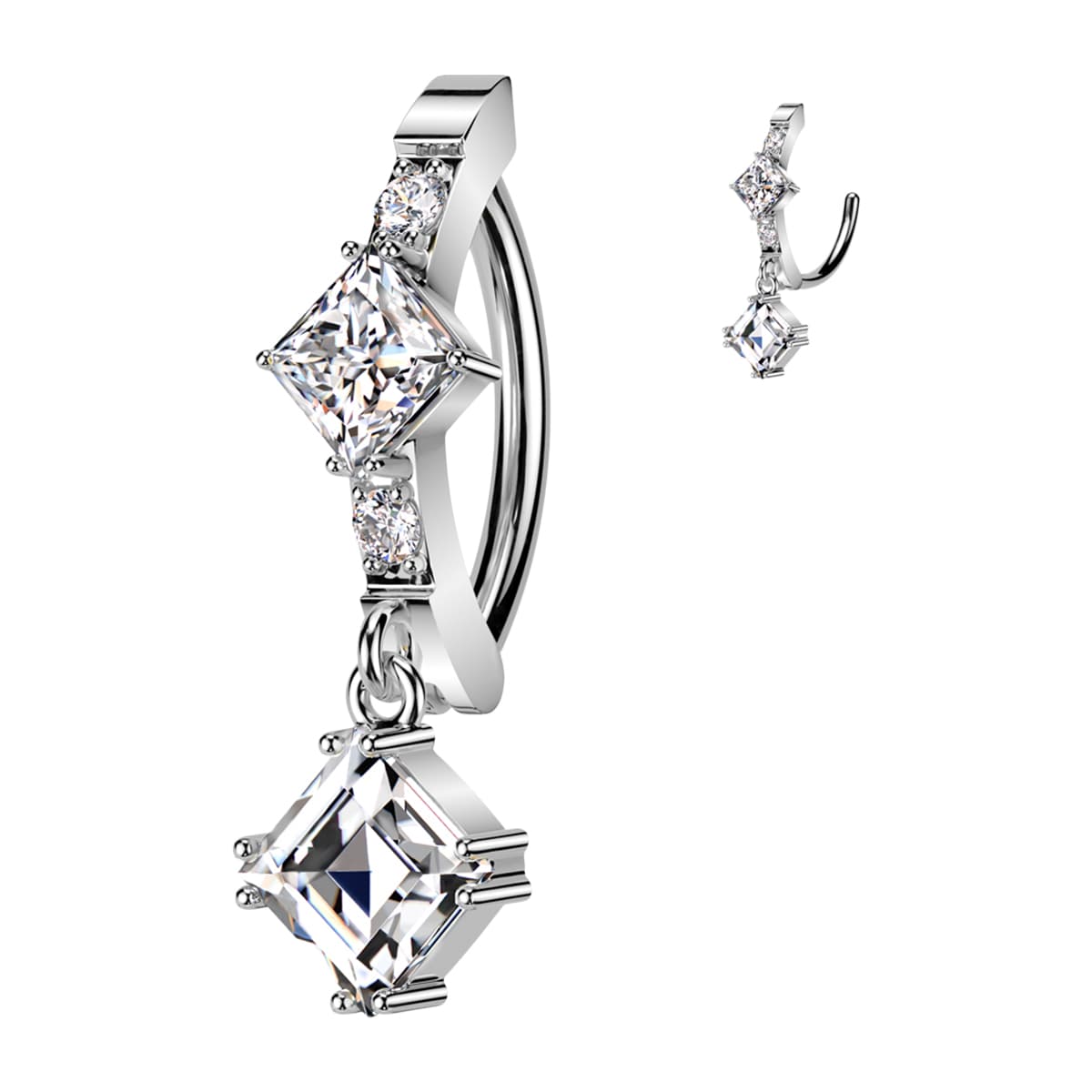 Surgical Steel Hinged Belly Ring 14G 12mm with CNC-Set CZ Dangle - photo 5