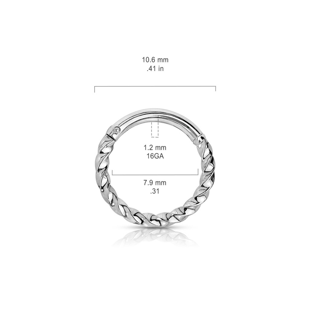 Surgical Steel Hinged Clicker Segment Hoop Ring 16 Gauge 5/16" Twisted