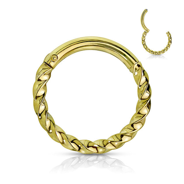 Surgical Steel Hinged Clicker Segment Hoop Ring 16 Gauge 5/16" Twisted