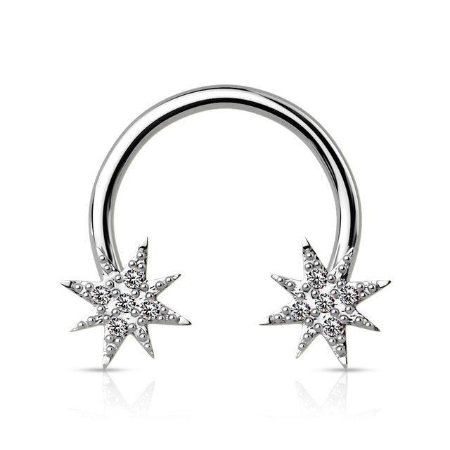 Surgical Steel 14 Gauge Horseshoe Circular Barbell with CZ Starburst - photo 6