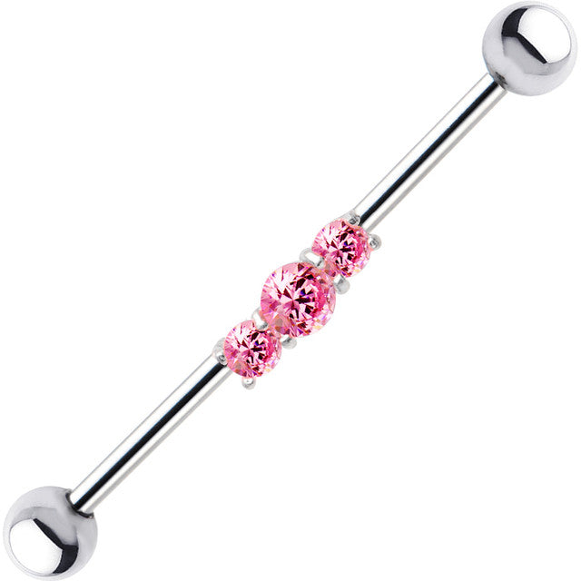 Surgical Steel Industrial Barbell 14 Gauge 38 MM With Front CZ