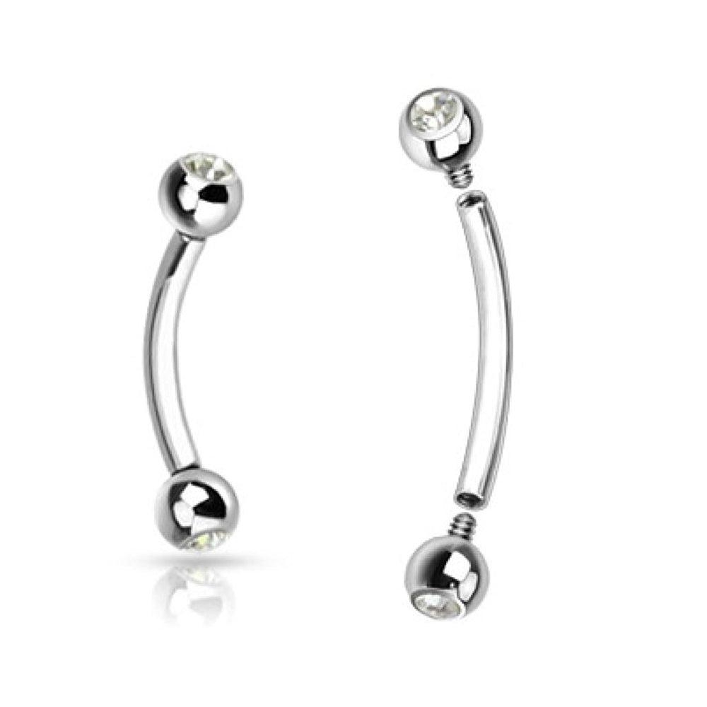 Surgical Steel 16 Gauge Curved Eyebrow Barbell with Clear CZ