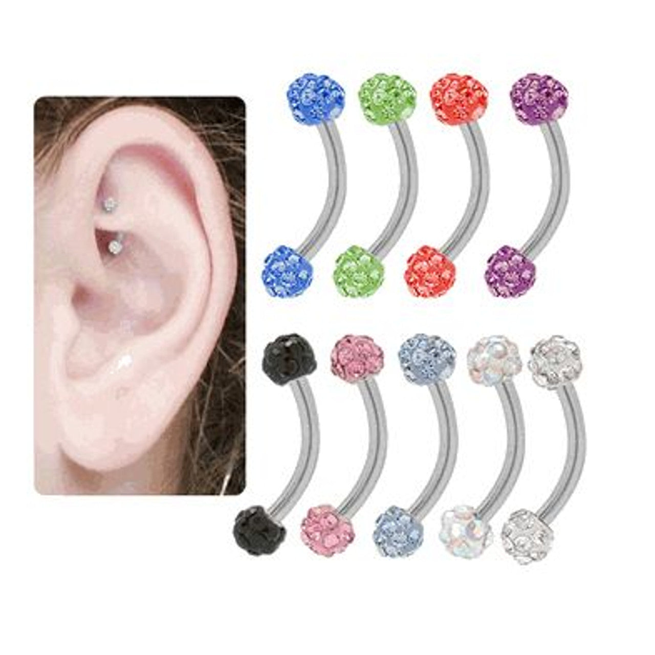 Surgical Steel Eyebrow Curved Barbell Ring 16 Gauge 5/16" Ferido Ball