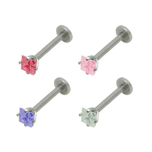 Surgical Steel 16 Gauge Labret Stud with Square CZ Monroe