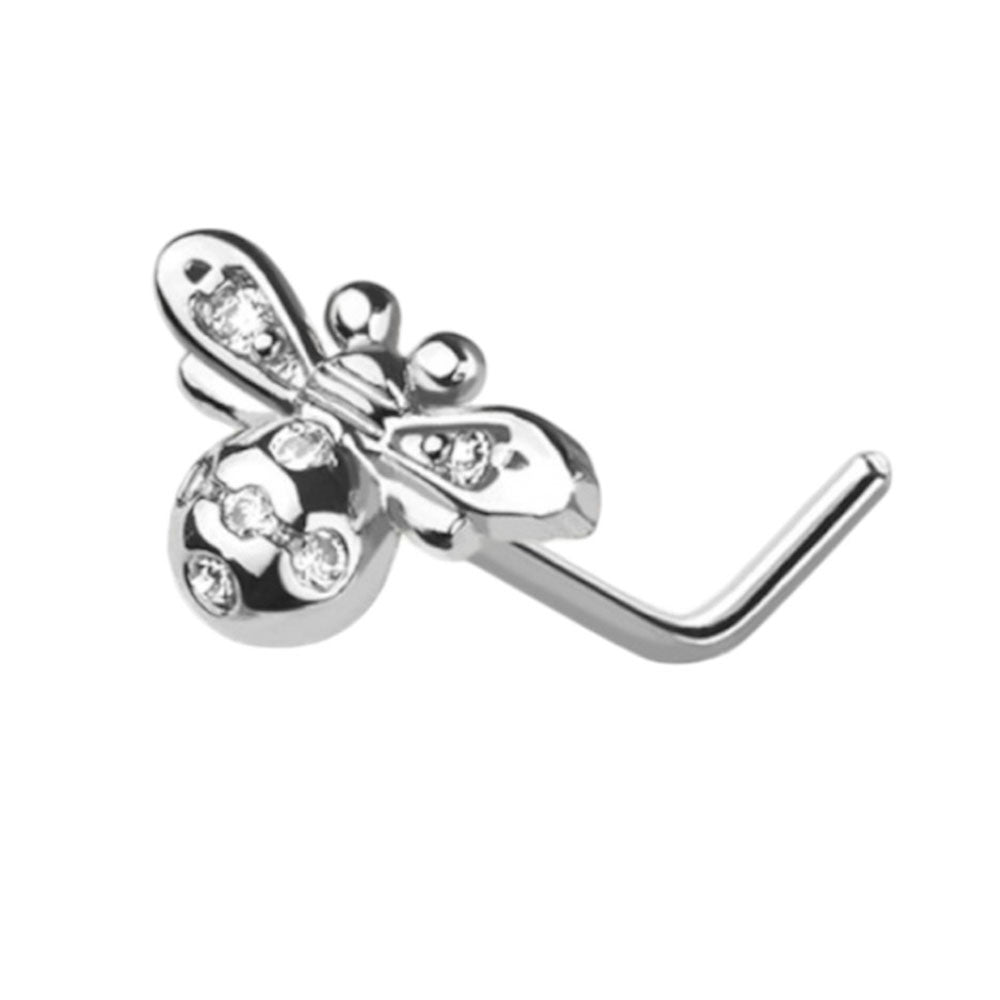 Surgical Steel L Shaped Nose Stud 20G 6mm with CZ Bumble Bee - photo 5