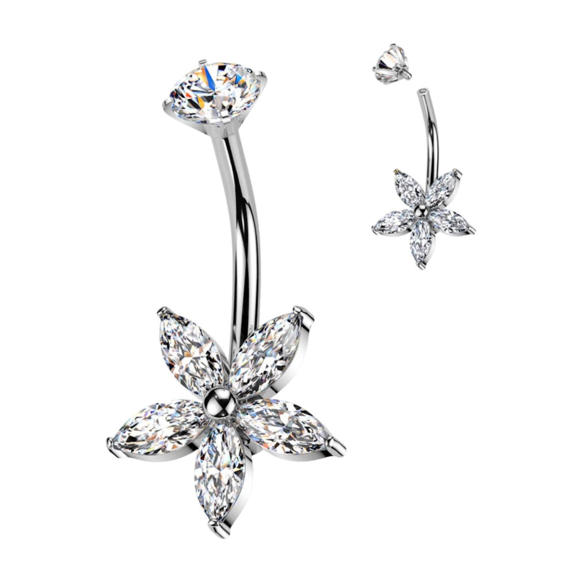 Surgical Steel Belly Ring 14G 10mm with Marquise CZ Flower - photo 5
