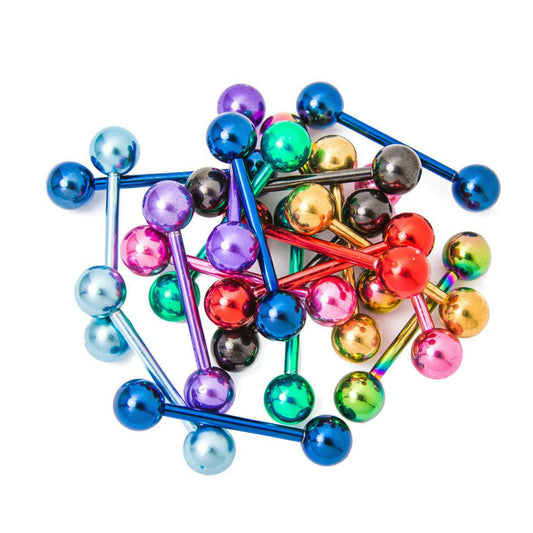 Surgical Steel Anodize Tongue Ring Straight Barbell 14 Gauge - 10 Pack