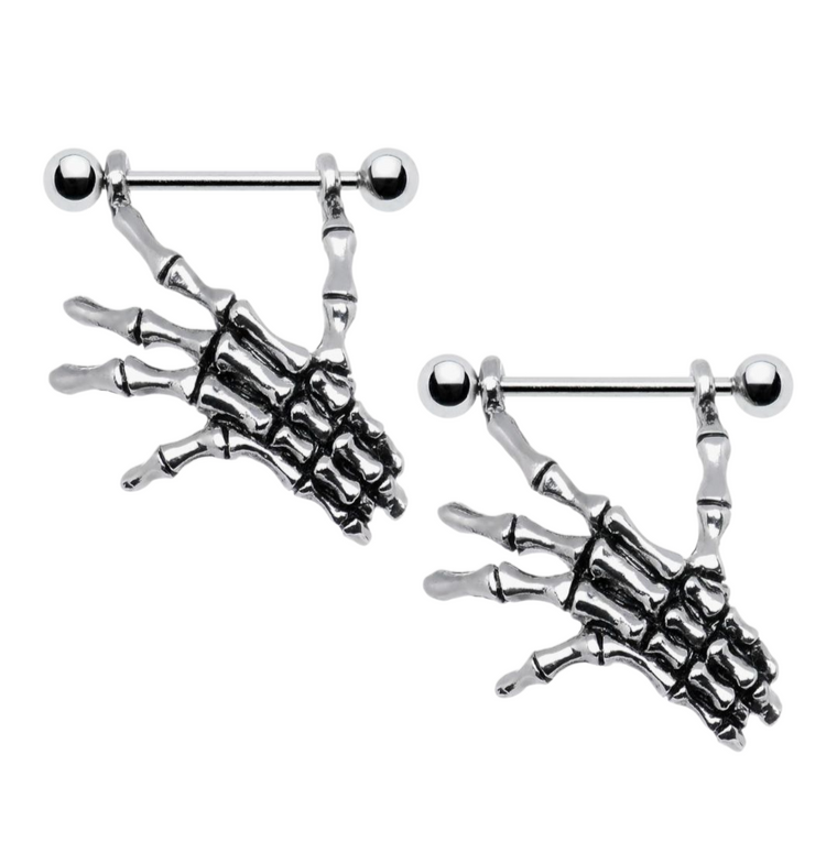 Surgical Steel 14 Gauge Skeleton Hand Dangle Nipple Shields - Pair - photo 5