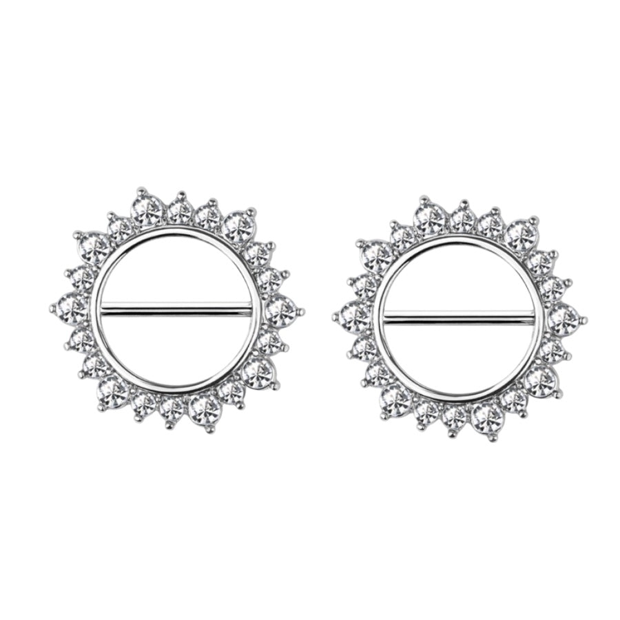 Surgical Steel Nipple Barbell 14 Gauge with Sunburst CZ Clicker - Pair - photo 5