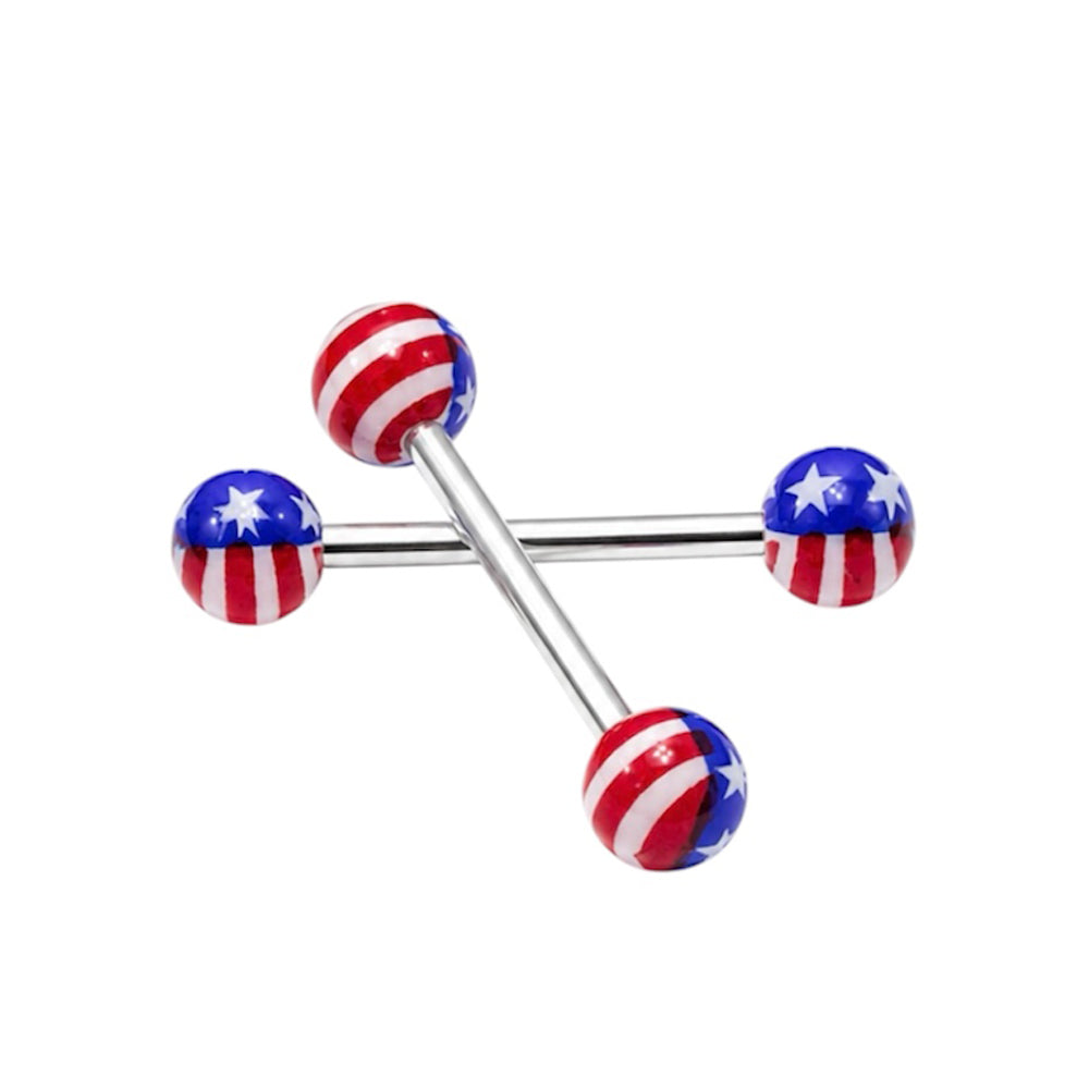 Surgical Steel 14 Gauge Barbell with Acrylic US Flag Balls - Pair - photo 3