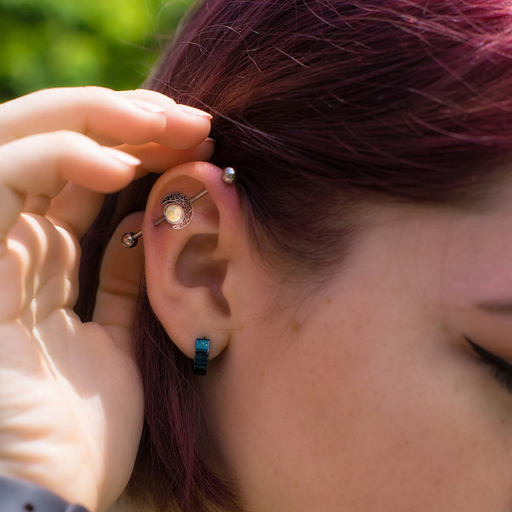 Surgical Steel 16 Gauge Industrial Barbell with Crescent Moon Opal - photo 3
