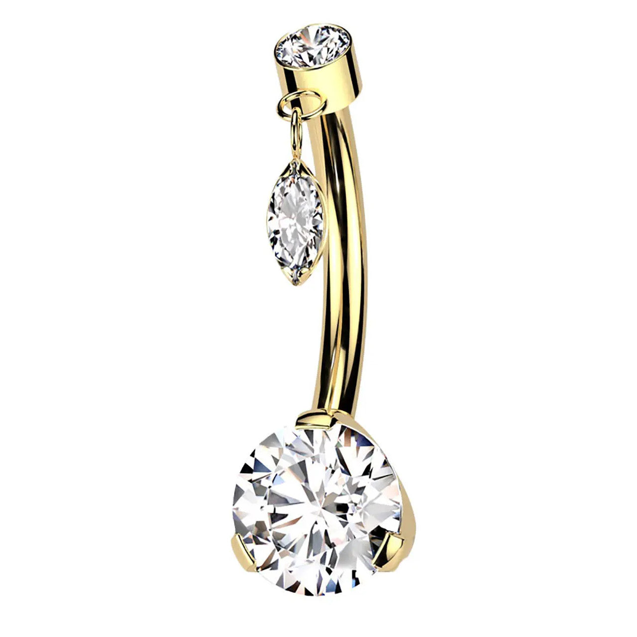 Titanium Belly Ring 14 Gauge 3/8" (10 MM) Threadless & Dangle Top CZ