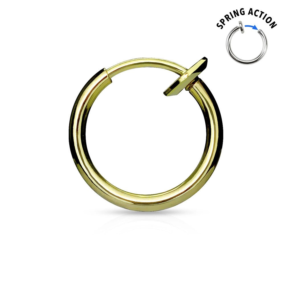 Retractable Gold Clip On Fake Non Piercing Hoop Ring Hinge - 10 Pack