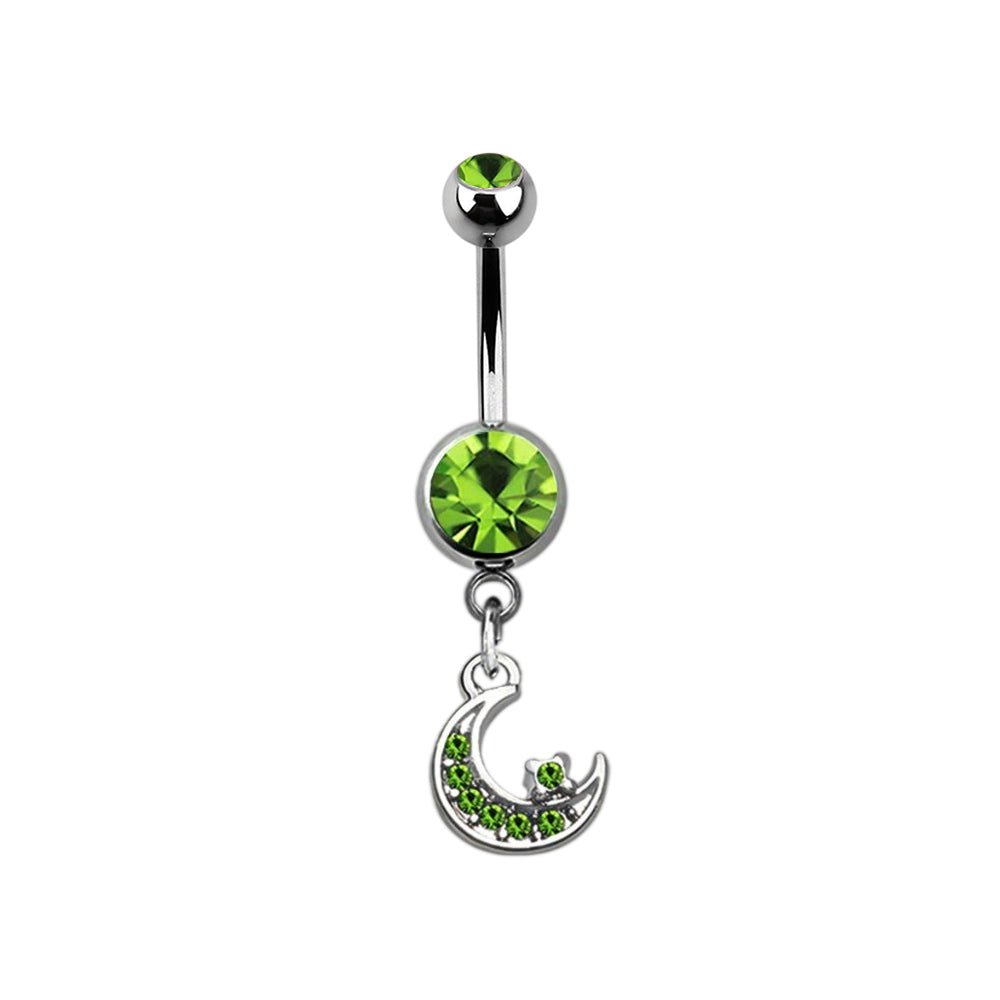 Titanium 14 Gauge Belly Button Ring with CZ Star Moon Dangle - Kruelty