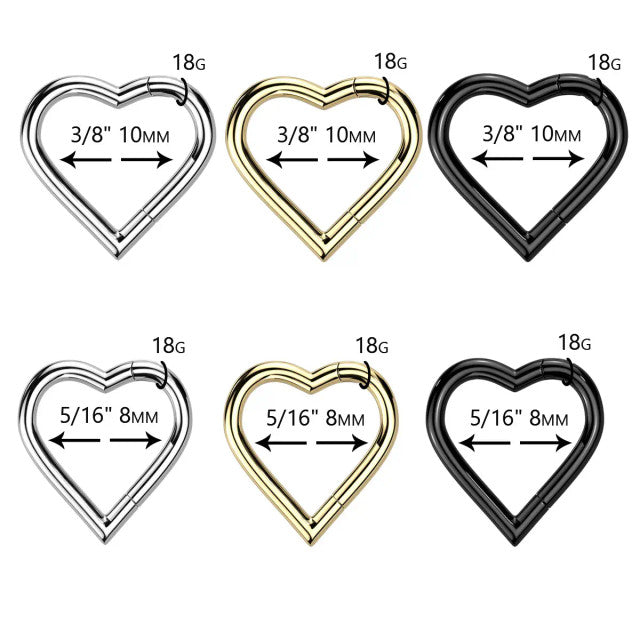 Titanium Hinged Segment Hoop Ring 18 Gauge With Heart Shape - Pair