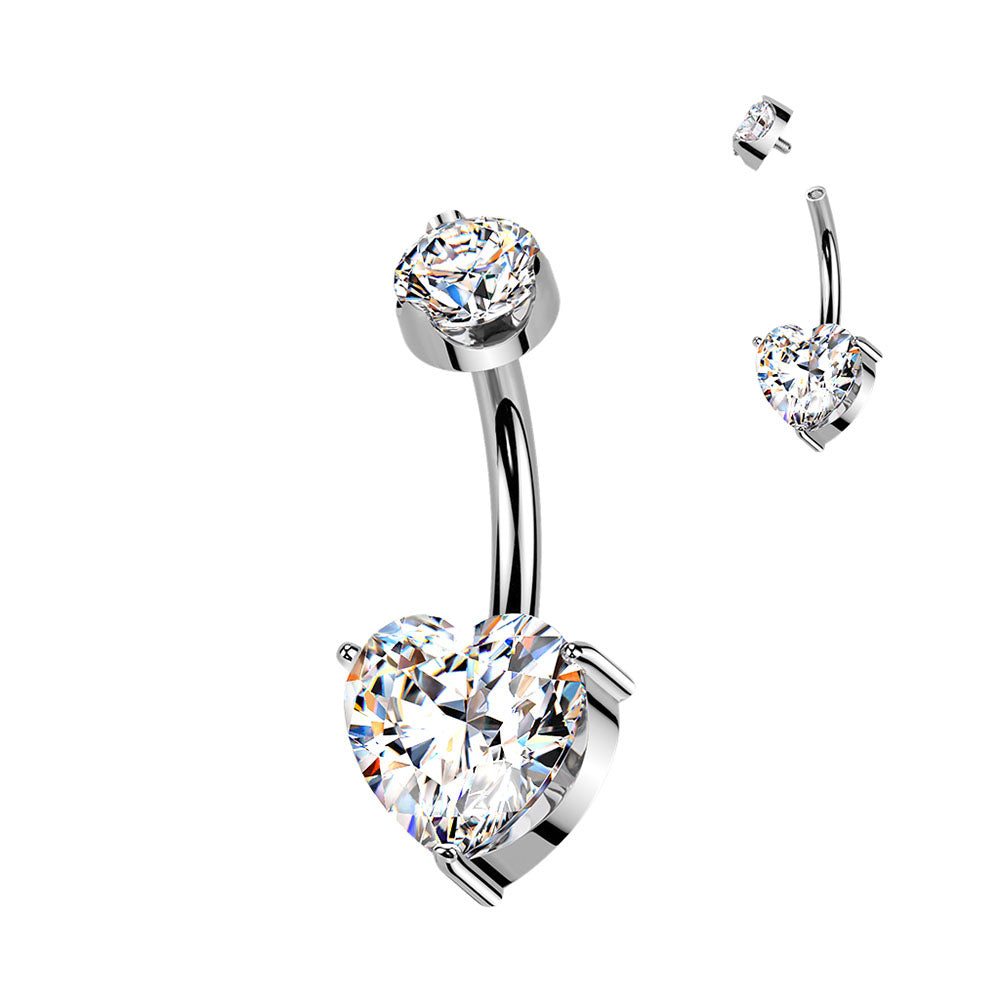 Titanium Belly Ring 14G 10mm with Gold Plated Trinity Heart CZ - photo 5