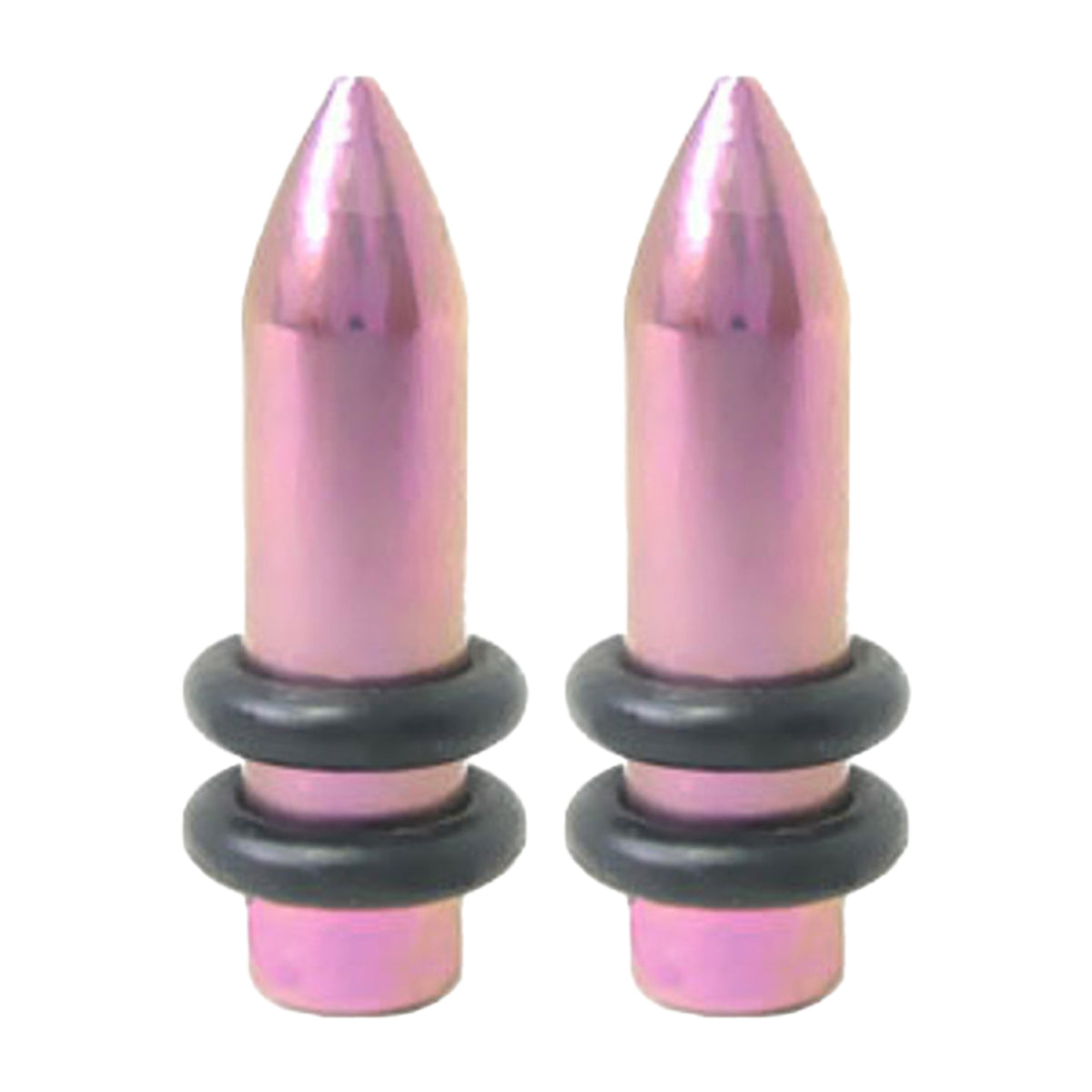 Titanium 4 Gauge Bullet Ear Plugs Pink with O-Rings - Pair