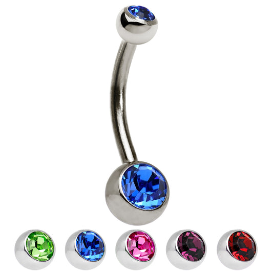 Titanium Belly Ring 14 Gauge 1/2" (12 MM) & Double Color CZ Gems