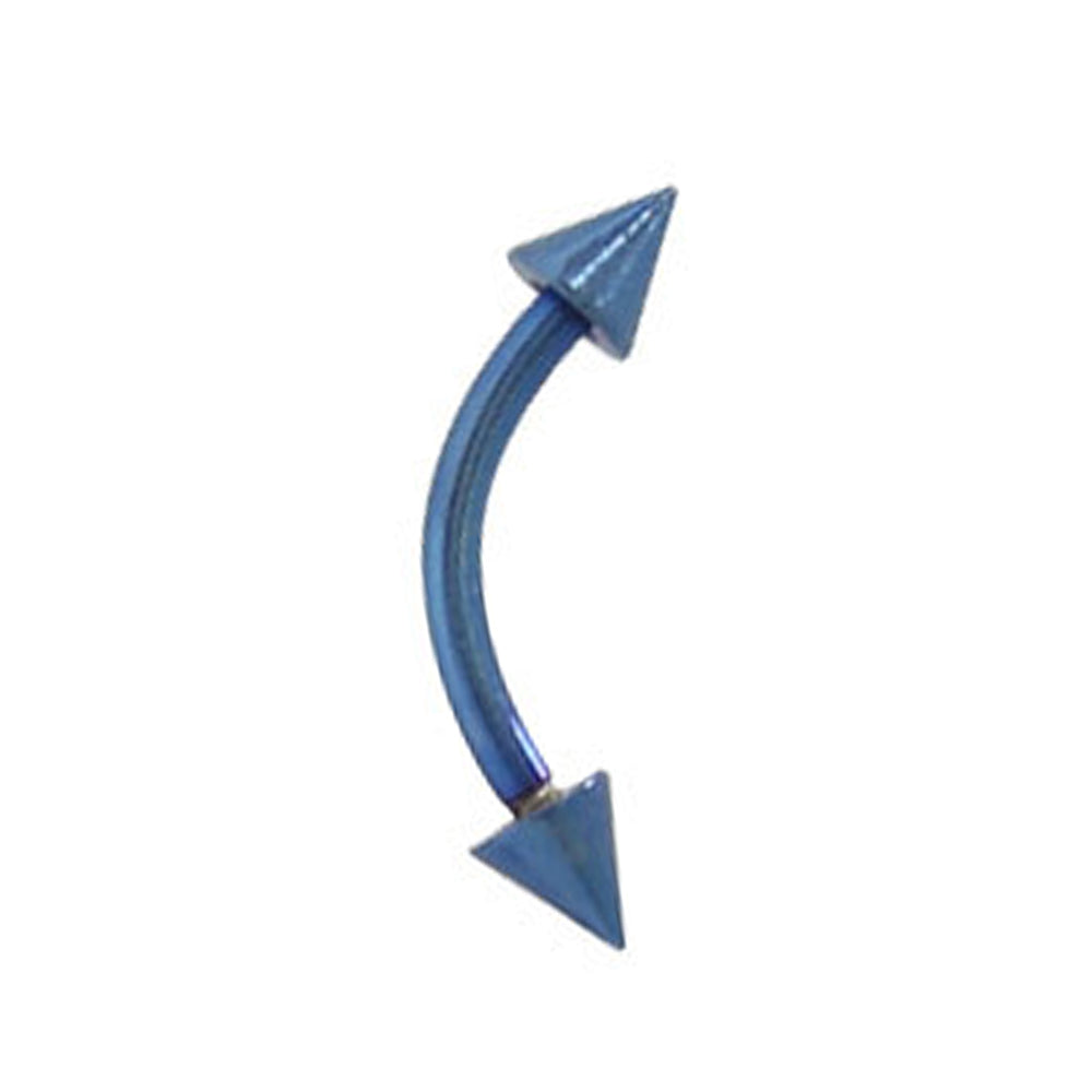 Titanium 16 Gauge Curved Eyebrow Barbell with Blue Spike