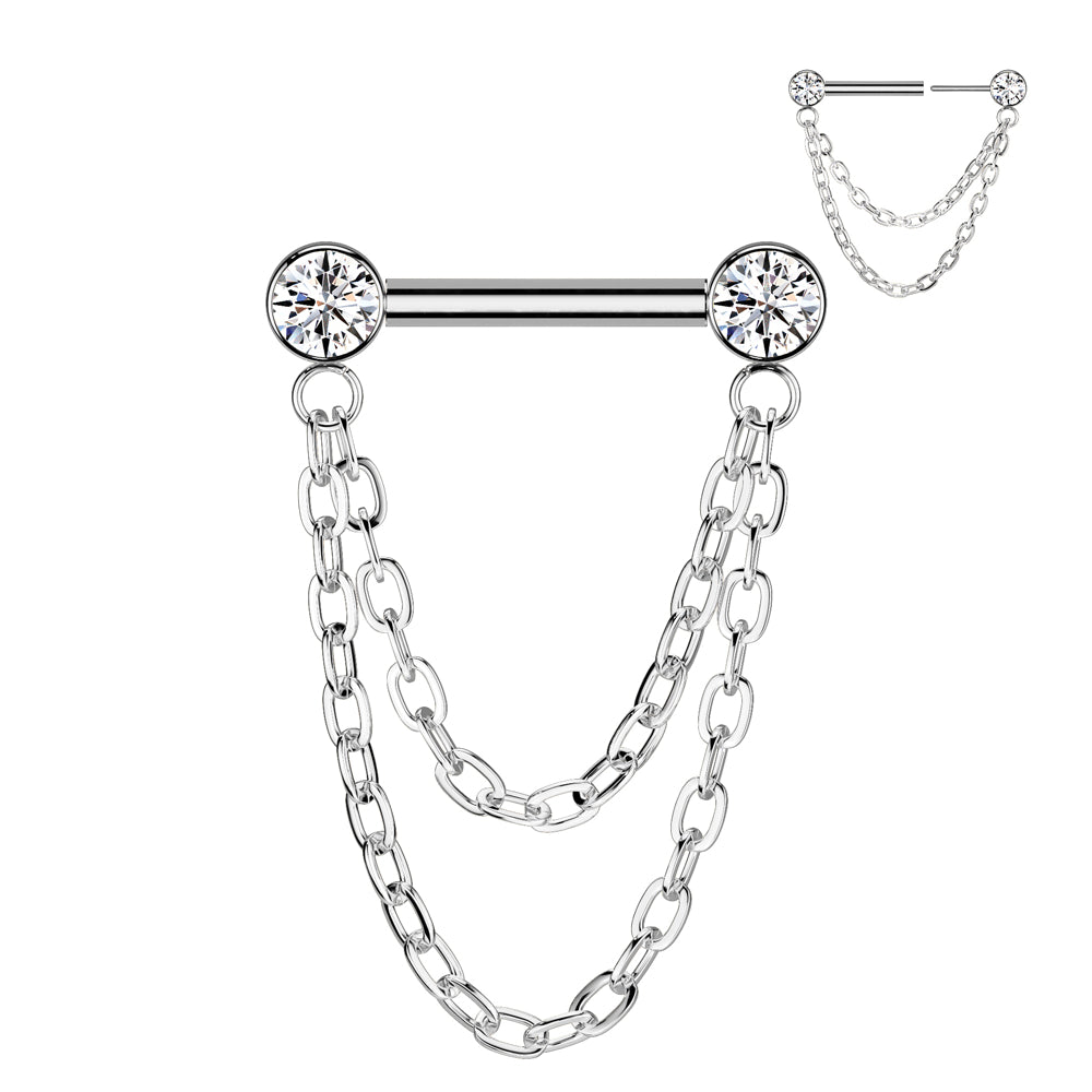 Titanium Threadless Septum Barbell 16G 6mm & 8mm with Double Chain - photo 7
