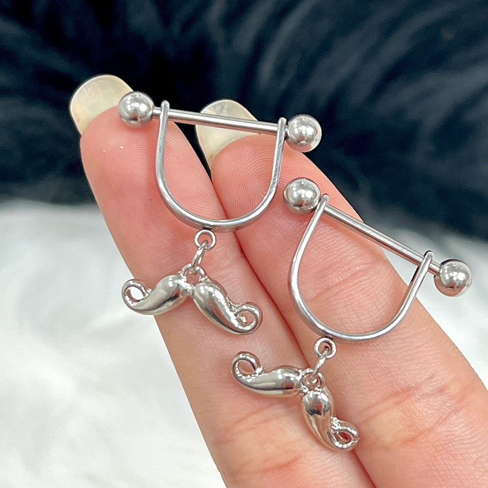 Surgical Steel & Titanium 14G Nipple Shield Ring with Mustache - Pair - photo 4