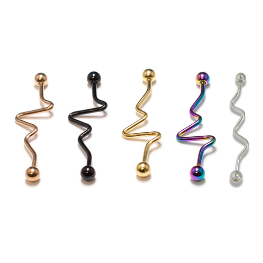 Surgical Steel Industrial Barbell 14 Gauge with Wavy Spiral Design