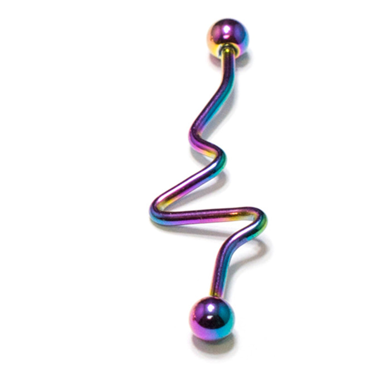 Surgical Steel Industrial Barbell 14 Gauge with Wavy Spiral Design