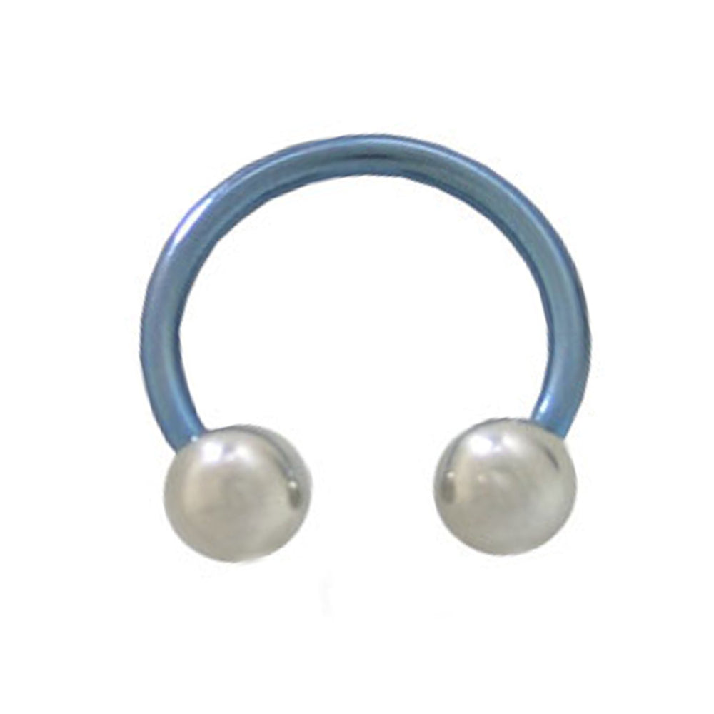 Titanium 14 Gauge Light Blue Horseshoe Barbell with Silver Ball End