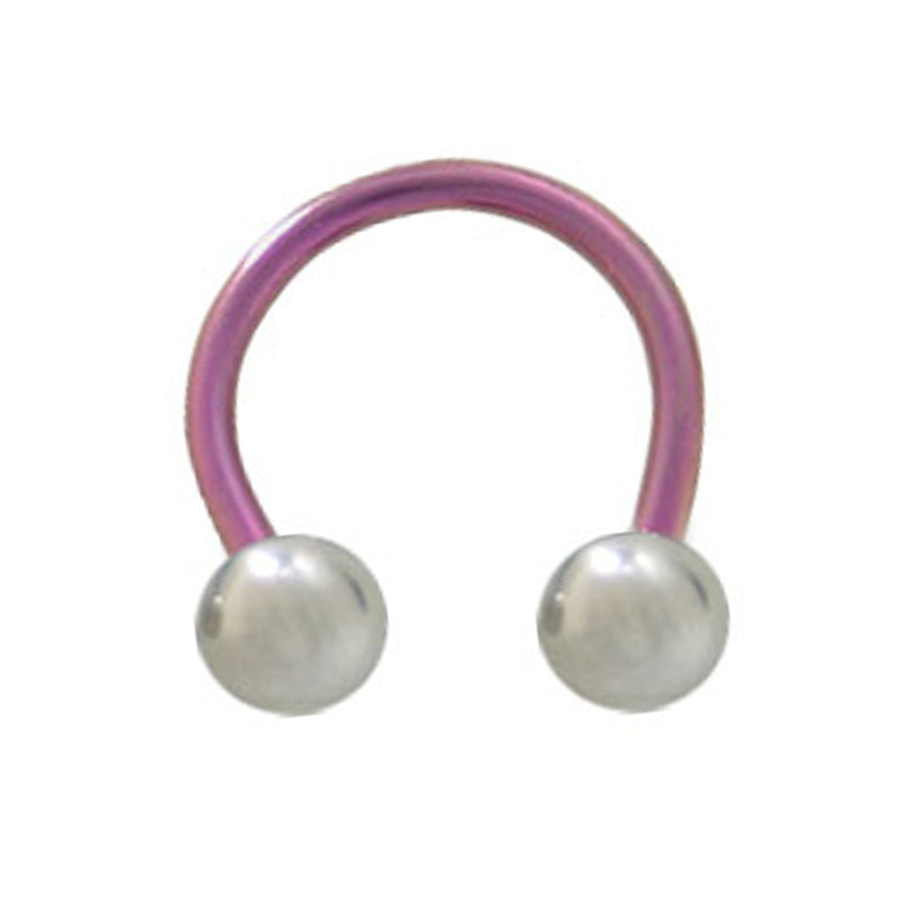 Titanium 14 Gauge Pink Horseshoe Barbell with Silver Ball End