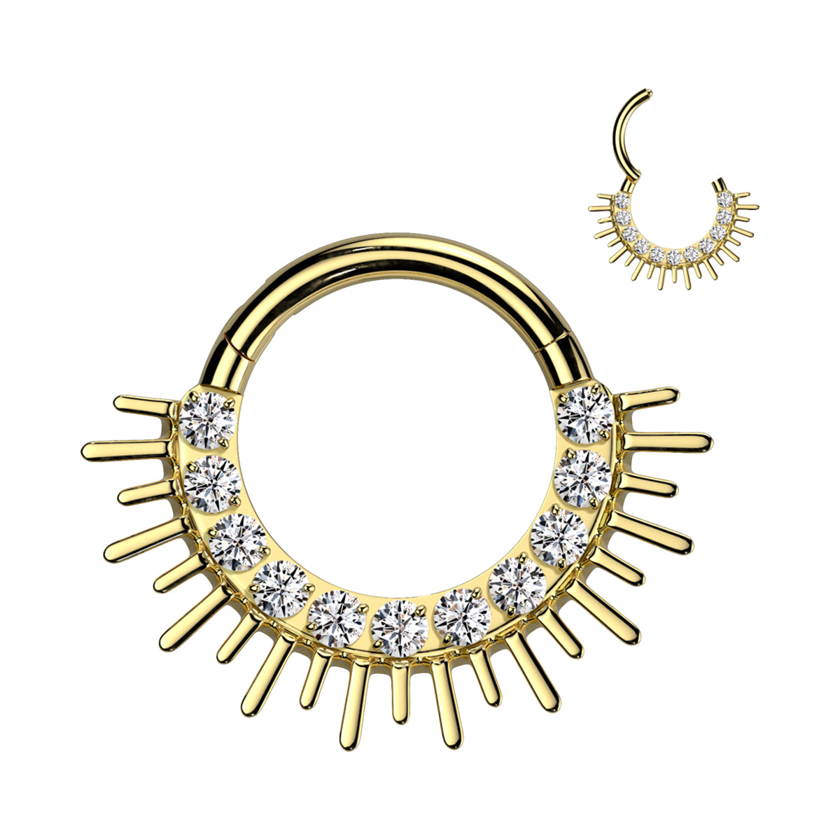 Titanium Hinged Septum Ring 16G 8mm & 10mm with CZ Spike - photo 7