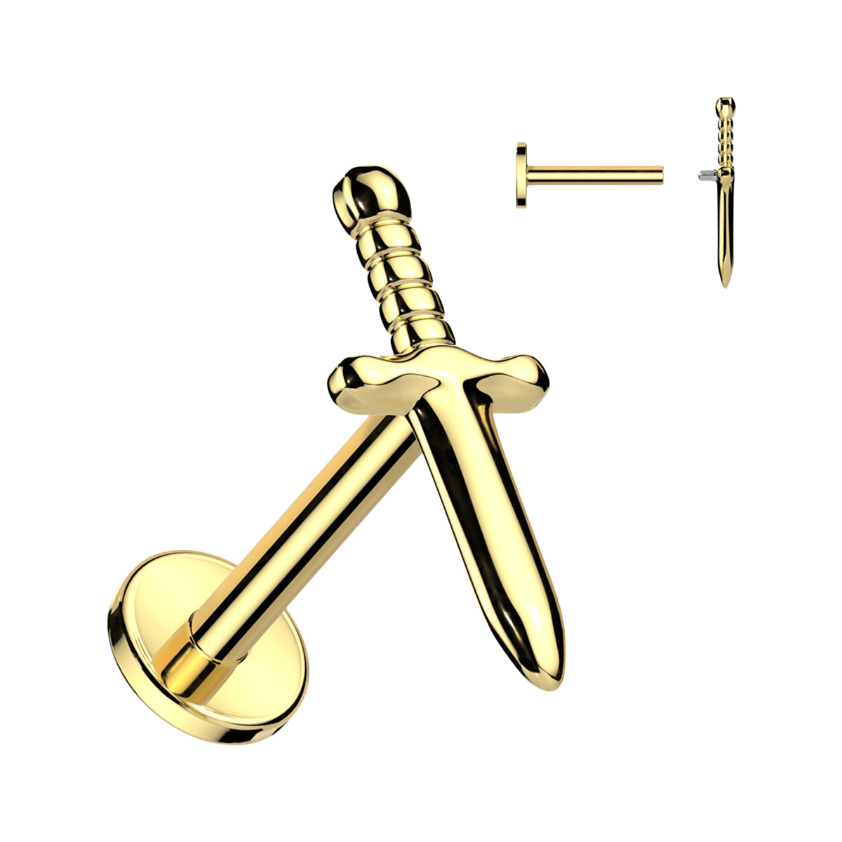 Titanium Flat Back Labret Stud 16G 6mm & 8mm with Dagger Top - photo 8