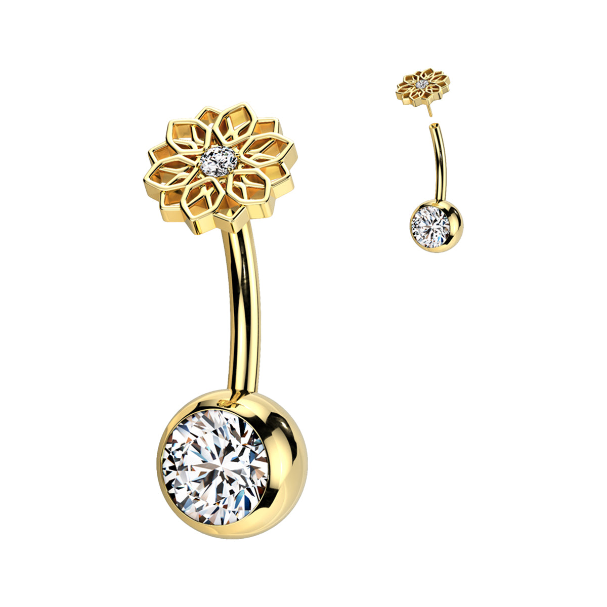 Titanium Belly Ring 14G 10mm with Lotus Flower CZ - photo 6