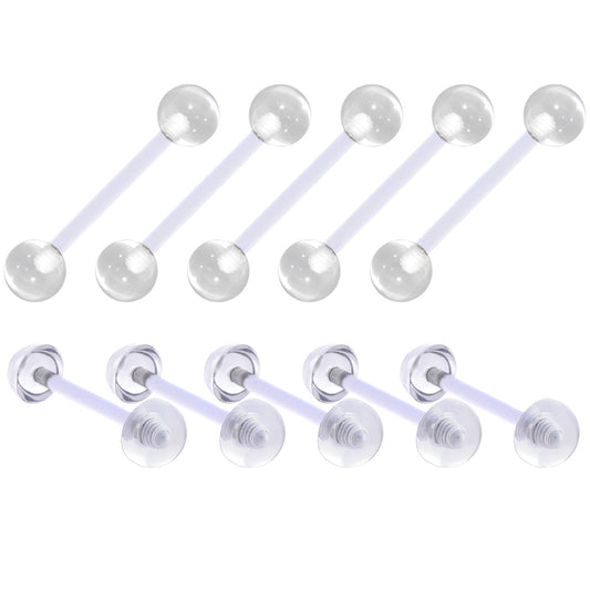Bio-Flex Flexible Barbell Clear Retainer 14 Gauge Tongue - 10 Piece