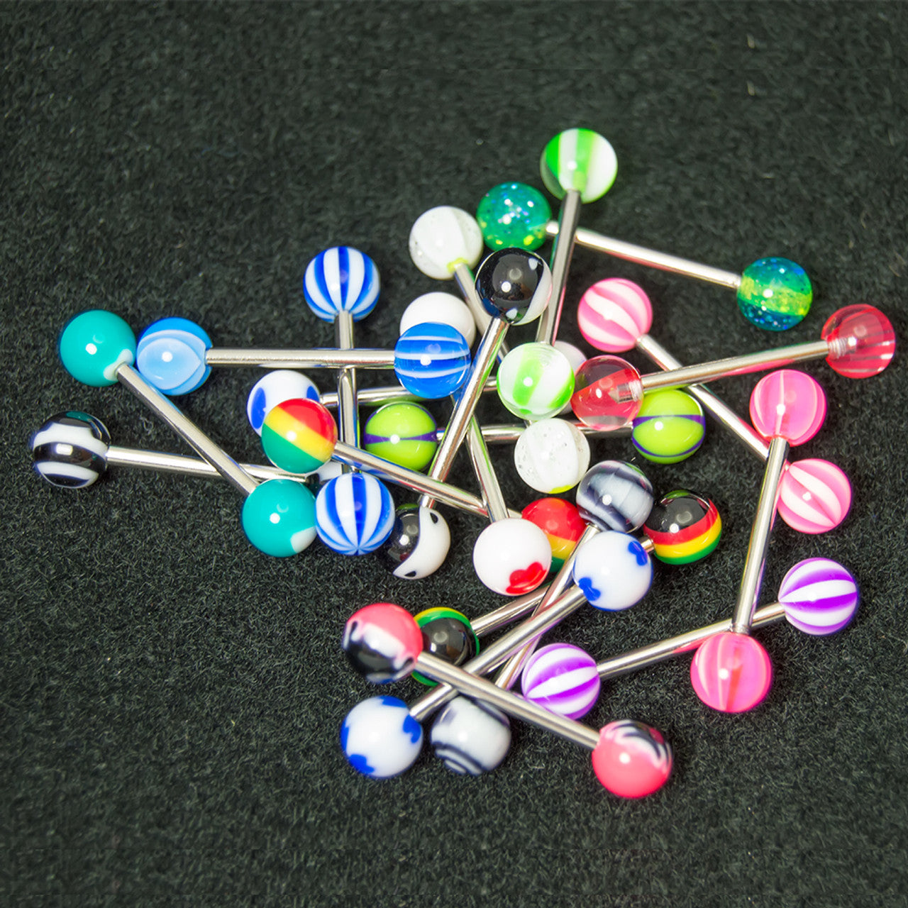 Surgical Steel Tongue Ring Straight Barbell 14 Gauge UV Glow - 20 Pack