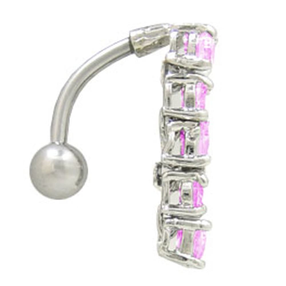 Surgical Steel 14 Gauge Reverse Belly Ring with Pink CZ Vertical Drop - photo 2