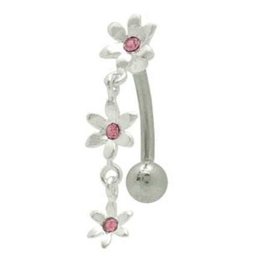 Surgical Steel 14 Gauge Belly Button Ring with CZ Star Flower